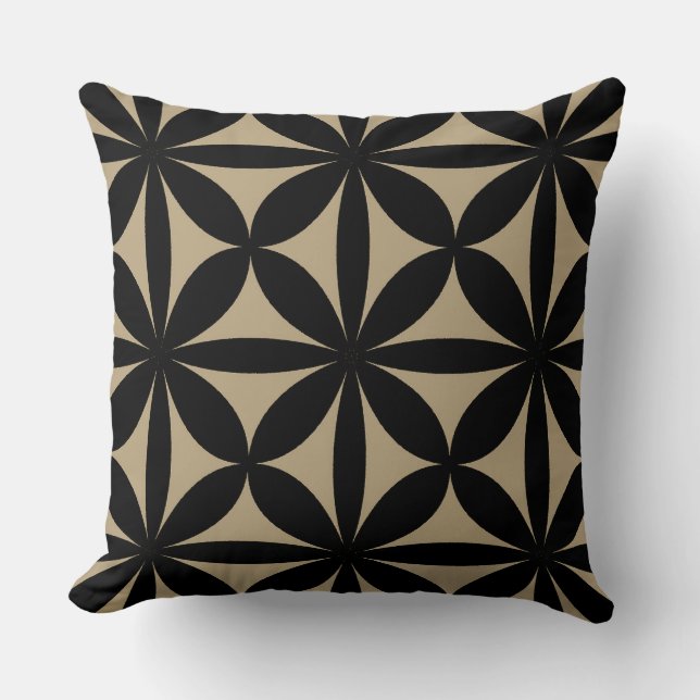 Black and Tan Modern / Retro Print  Throw Pillow (Front)