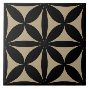 Black and Tan Modern / Retro Print  Tile