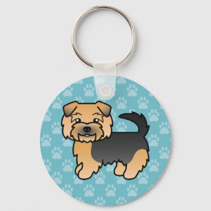 Black And Tan Norfolk Terrier Cartoon Dog Drawing Keychain