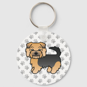 Black And Tan Norfolk Terrier Cartoon Dog & Paws Keychain