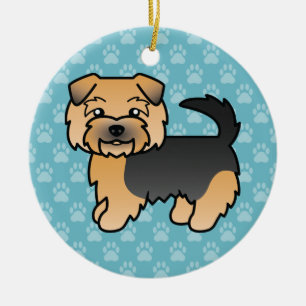 Black And Tan Norfolk Terrier Dog On Blue Ceramic Ornament