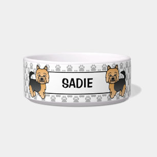 Black And Tan Norwich Terrier Cartoon Dogs & Name Bowl