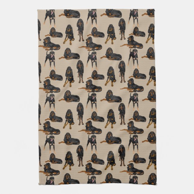 Black and Tan on Tan Kitchen Towel (Vertical)