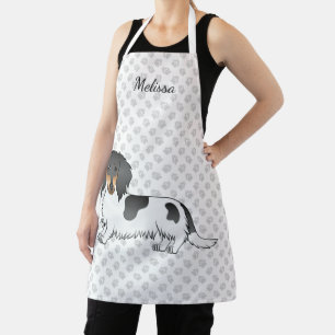 Black And Tan Piebald Long Hair Dachshund & Name Apron