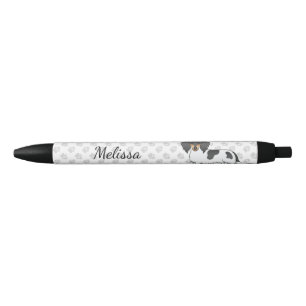 Black And Tan Piebald Long Hair Dachshund & Name Black Ink Pen