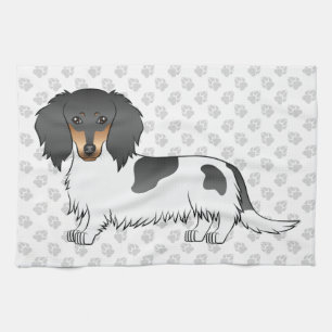 Black And Tan Piebald Long Hair Dachshund & Paws Kitchen Towel