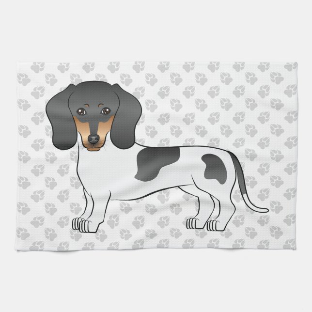 Black And Tan Piebald Short Hair Dachshund & Paws Kitchen Towel (Horizontal)