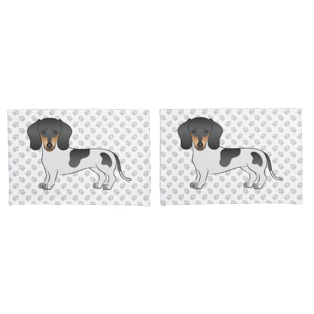 Black And Tan Piebald Short Hair Dachshund & Paws Pillowcase (Front-Set)