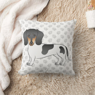 Black And Tan Piebald Short Hair Dachshund & Paws Throw Pillow