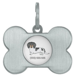 Black And Tan Pied Long Hair Dachshund & Number Pet ID Tag