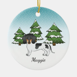 Black And Tan Pied Short Hair Dachshund In Winter Ceramic Ornament