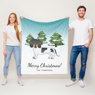 Black And Tan Pied Short Hair Dachshund In Winter Fleece Blanket