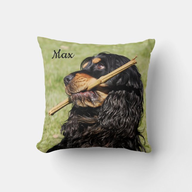 Black and Tan Playful Cocker Spaniel Puppy Dog Throw Pillow (Front)