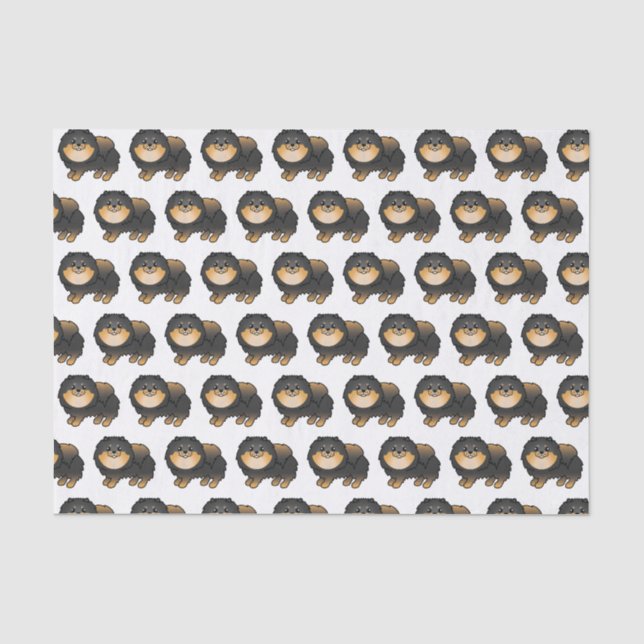 Black And Tan Pomeranian Cute Cartoon Dog Pattern Tissue Paper (Front)