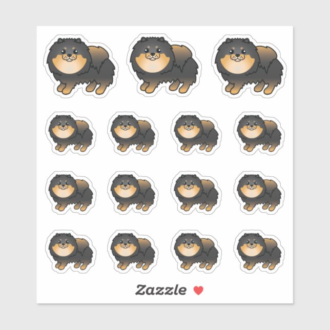 Black And Tan Pomeranian Cute Cartoon Dogs (Sheet)