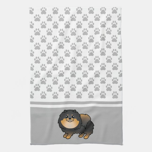 Black And Tan Pomeranian With Grey Paws Pattern Kitchen Towel (Vertical)