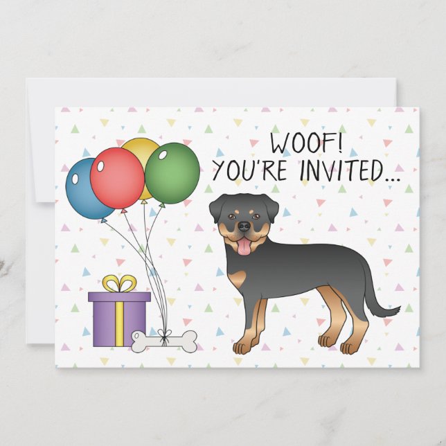 Black And Tan Rottweiler Cartoon Dog - Birthday Invitation (Front)