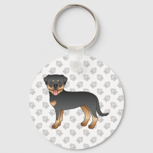 Black And Tan Rottweiler Cute Cartoon Dog And Paws Keychain