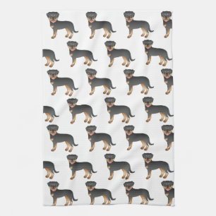 Black And Tan Rottweiler Cute Cartoon Dog Pattern Kitchen Towel