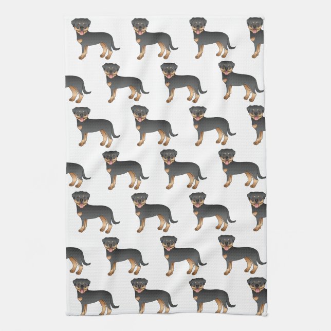 Black And Tan Rottweiler Cute Cartoon Dog Pattern Kitchen Towel (Vertical)