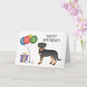 Black And Tan Rottweiler Cute Dog - Happy Birthday Card
