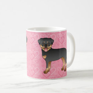 Black And Tan Rottweiler Dogs On Pink Hearts Coffee Mug