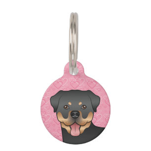 Black And Tan Rottweiler Head On Pink Hearts Pet Tag