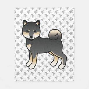 Black And Tan Shiba Inu Cartoon Dog And Paws Fleece Blanket