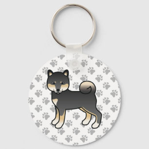 Black And Tan Shiba Inu Cartoon Dog & Paws Keychain