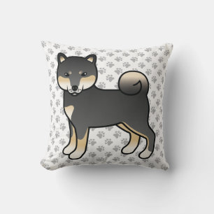 Black And Tan Shiba Inu Cartoon Dog & Paws Throw Pillow