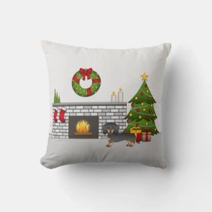 Black And Tan Short Hair Dachshund Christmas Room Throw Pillow