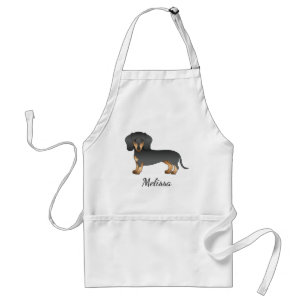 Black And Tan Short Hair Dachshund Cute Dog & Name Standard Apron
