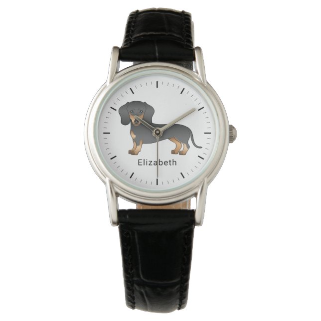 Black And Tan Short Hair Dachshund Cute Dog & Name Watch (Front)
