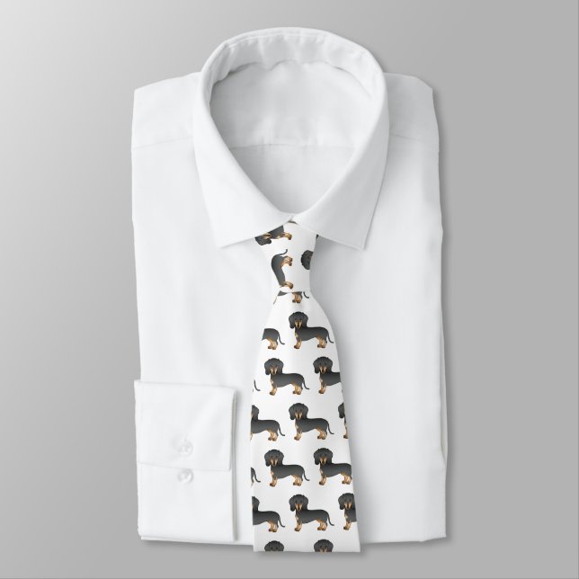 Black And Tan Short Hair Dachshund Dog Pattern Tie (Tied)