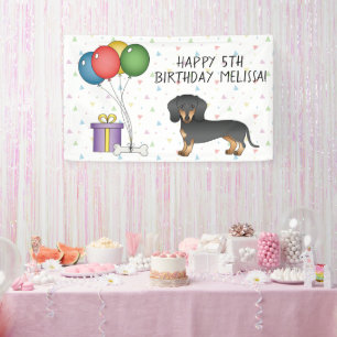 Black And Tan Short Hair Dachshund Happy Birthday Banner