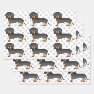 Black And Tan Short Hair Dachshund Pattern & Paws Wrapping Paper Sheet