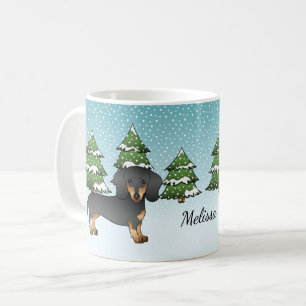 Black And Tan Short Hair Dachshund - Winter Forest Coffee Mug