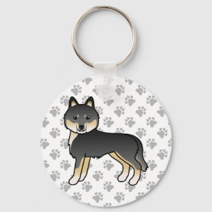 Black And Tan Siberian Husky Cartoon Dog & Paws Keychain