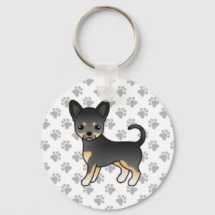 Black And Tan Smooth Coat Chihuahua Dog & Paws Keychain