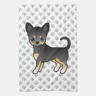 Black And Tan Smooth Coat Chihuahua Dog & Paws Kitchen Towel