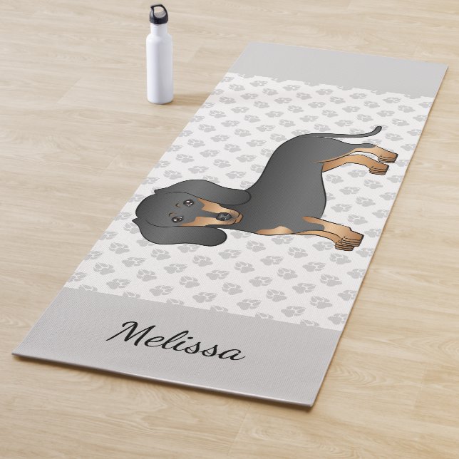 Black And Tan Smooth Coat Dachshund Dog & Name Yoga Mat (In Situ)