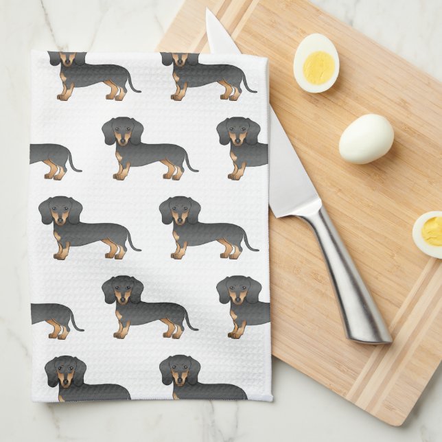 Black And Tan Smooth Coat Dachshund Dog Pattern Kitchen Towel (Quarter Fold)