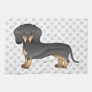 Black And Tan Smooth Coat Dachshund Dog & Paws Kitchen Towel