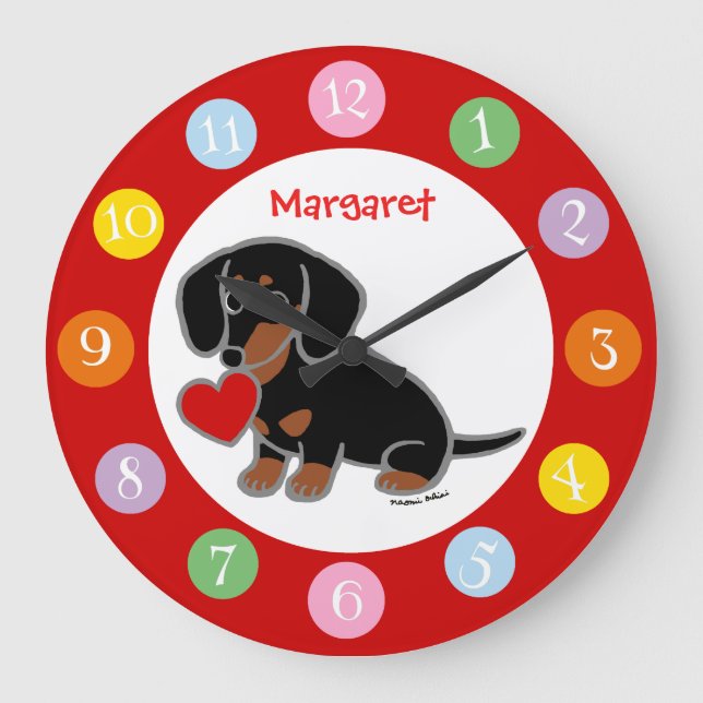 Black and Tan Smooth Haired Dachshund Large Clock (Front)