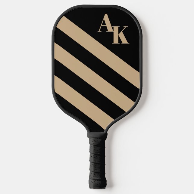 Black and Tan Striped Monogram Pickleball Paddle (Front)