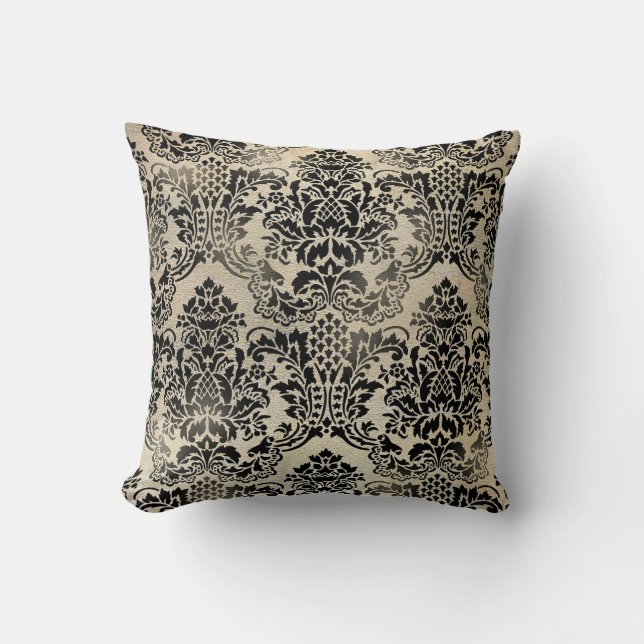 Black and tan textured damask Pillow. Throw Pillow (Front)