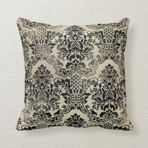 Black and tan textured damask Pillow. Throw Pillow