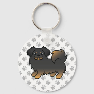 Black And Tan Tibetan Spaniel Cartoon Dog Keychain
