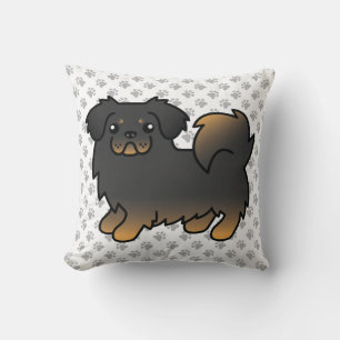 Black And Tan Tibetan Spaniel Cute Dog & Paws Throw Pillow