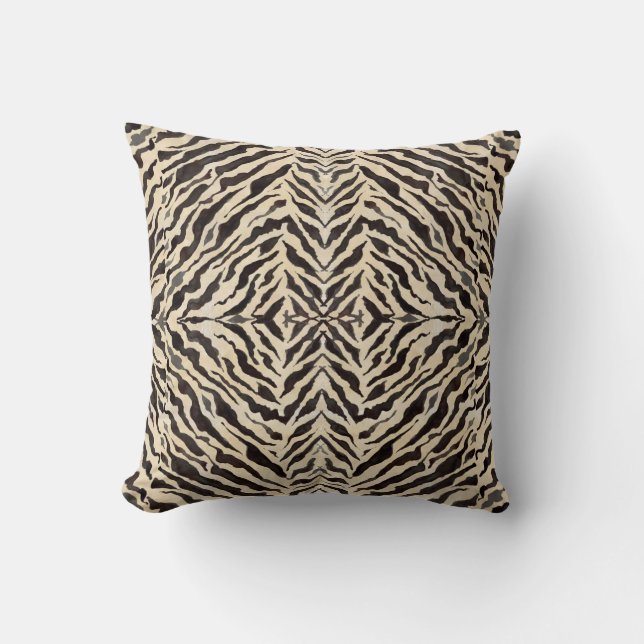 Black and Tan Tribal African Zebra Striped Pattern Throw Pillow (Front)